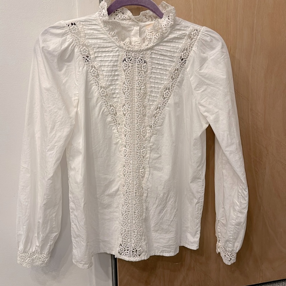 Sezane Laurianne blouse, white with lace detailing, size 36
